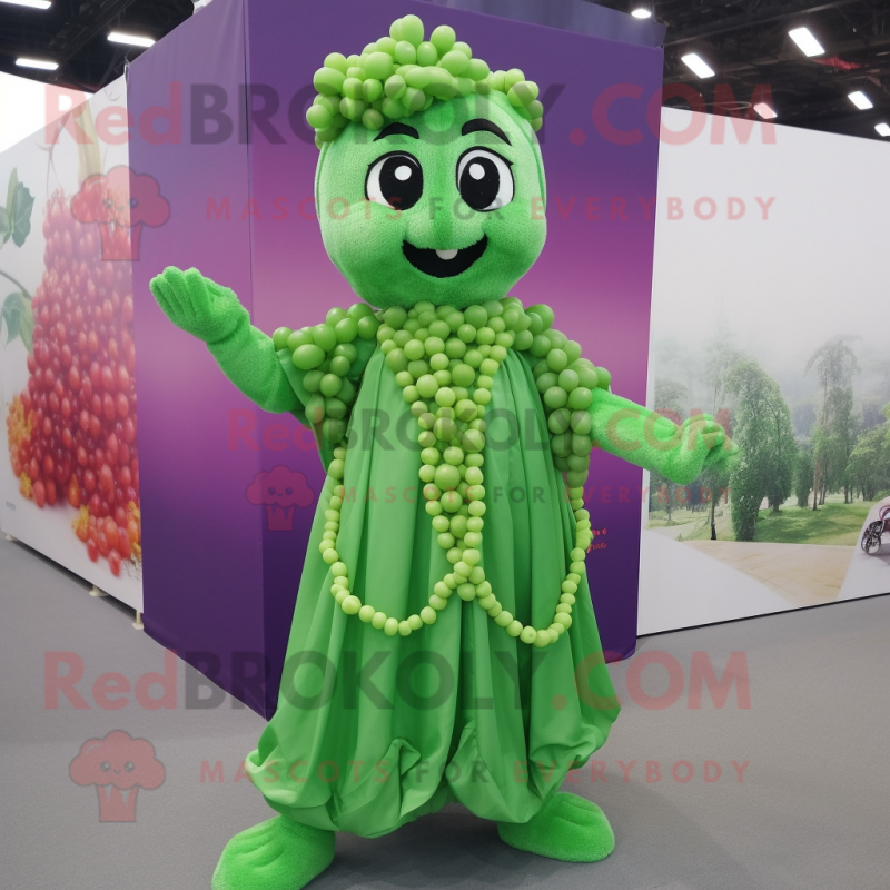 Forest Green Grape mascot costume character dressed with a Blouse and Bracelets