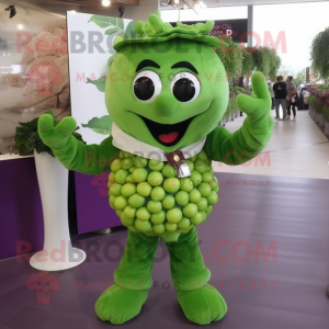 Forest Green Grape mascot costume character dressed with a Blouse and Bracelets