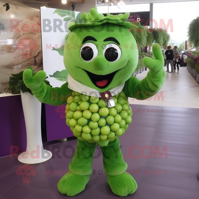 Forest Green Grape mascot costume character dressed with a Blouse and Bracelets