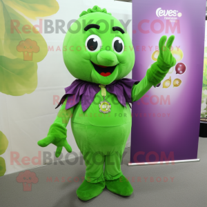 Forest Green Grape mascot costume character dressed with a Blouse and Bracelets