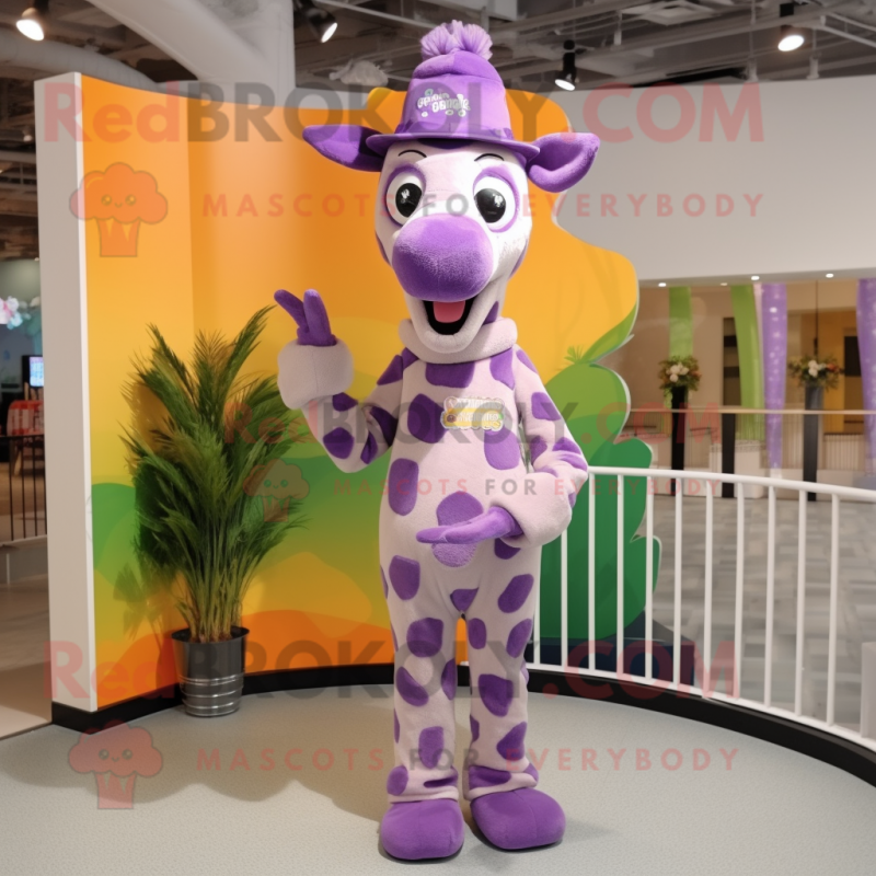 Lavender Giraffe mascot costume character dressed with a Playsuit and Beanies