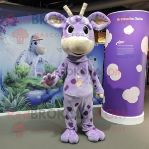 Lavender Giraffe mascot costume character dressed with a Playsuit and Beanies