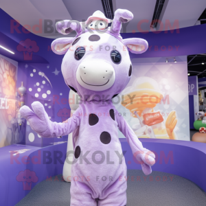Lavender Giraffe mascot costume character dressed with a Playsuit and Beanies