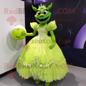 Lime Green Bat mascot costume character dressed with a Ball Gown and Handbags