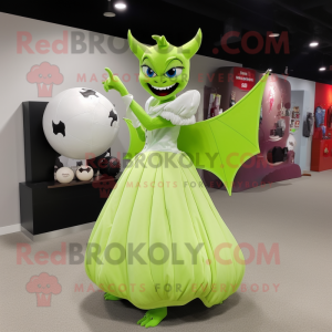 Lime Green Bat mascot costume character dressed with a Ball Gown and Handbags