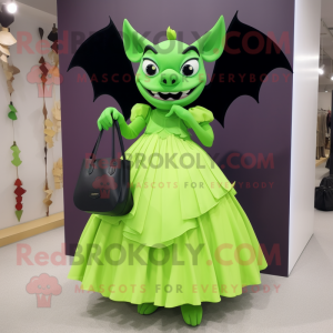 Lime Green Bat mascot costume character dressed with a Ball Gown and Handbags