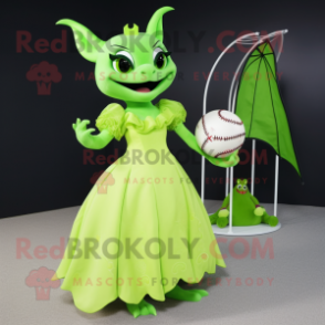 Lime Green Bat mascot costume character dressed with a Ball Gown and Handbags