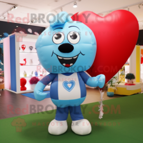 Sky Blue Heart Shaped Balloons mascot costume character dressed with a Rugby Shirt and Messenger bags