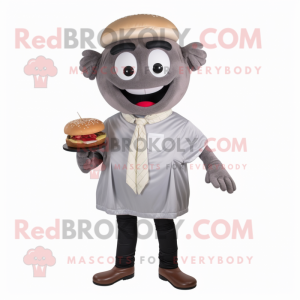 Gray Hamburger mascot costume character dressed with a Poplin Shirt and Necklaces