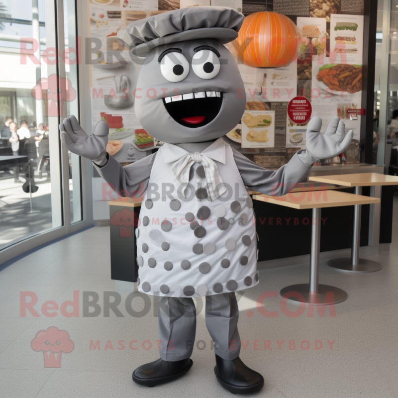 Gray Hamburger mascot costume character dressed with a Poplin Shirt and Necklaces