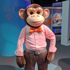 Peach Chimpanzee mascot costume character dressed with a Long Sleeve Tee and Bow ties