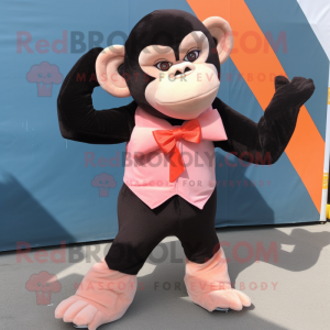 Peach Chimpanzee mascot costume character dressed with a Long Sleeve Tee and Bow ties