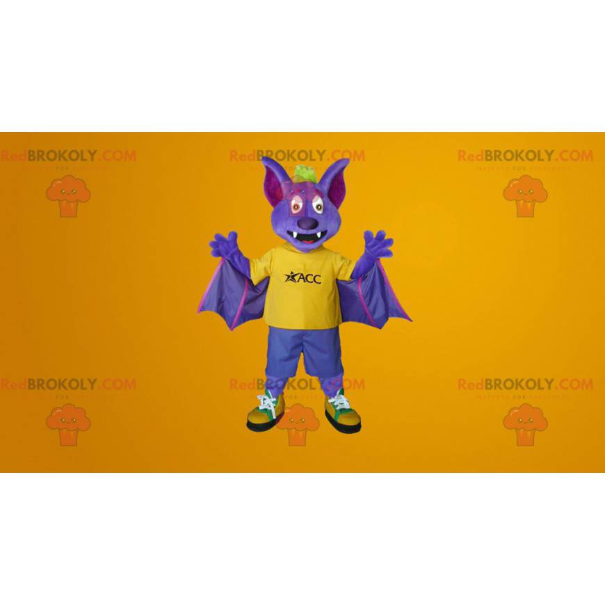 Mascota murciélago morado y amarillo - Redbrokoly.com