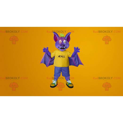 Mascotte pipistrello viola e giallo - Redbrokoly.com