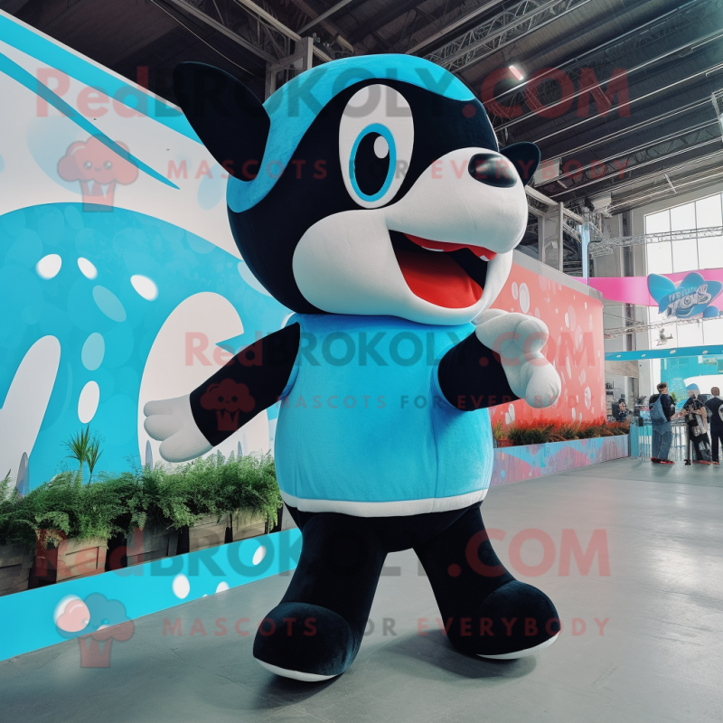 Sky Blue Killer Whale mascot costume character dressed with a Romper and Keychains Sky Blue Killer Whale mascot costume character dressed with a Romper and Keychains