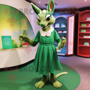 Green Kangaroo mascot costume character dressed with a A-Line Skirt and Coin purses