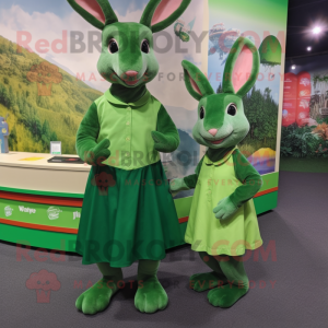 Green Kangaroo mascot costume character dressed with a A-Line Skirt and Coin purses