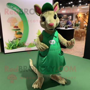 Green Kangaroo mascot costume character dressed with a A-Line Skirt and Coin purses