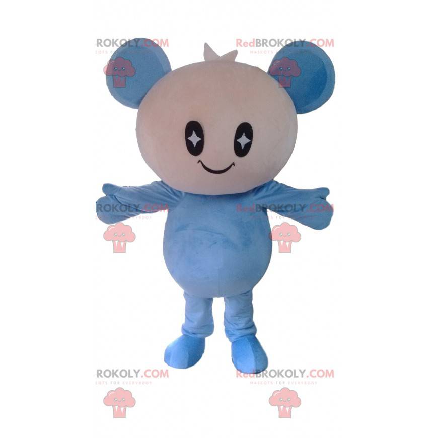 Mascotte witte en blauwe pop, teddybeerkostuum - Redbrokoly.com