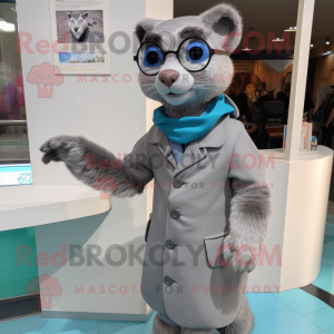 Silver Jaguarundi mascot costume character dressed with a Coat and Eyeglasses