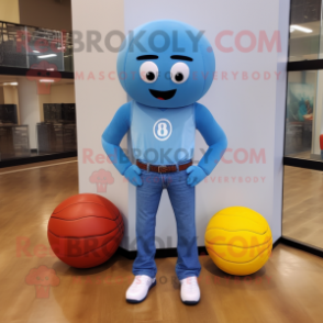 Sky Blue Volleyball Ball mascot costume character dressed with a Bootcut Jeans and Watches