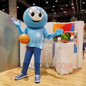 Sky Blue Volleyball Ball mascot costume character dressed with a Bootcut Jeans and Watches
