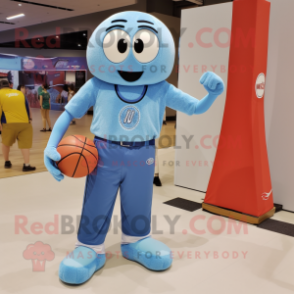 Sky Blue Volleyball Ball mascot costume character dressed with a Bootcut Jeans and Watches