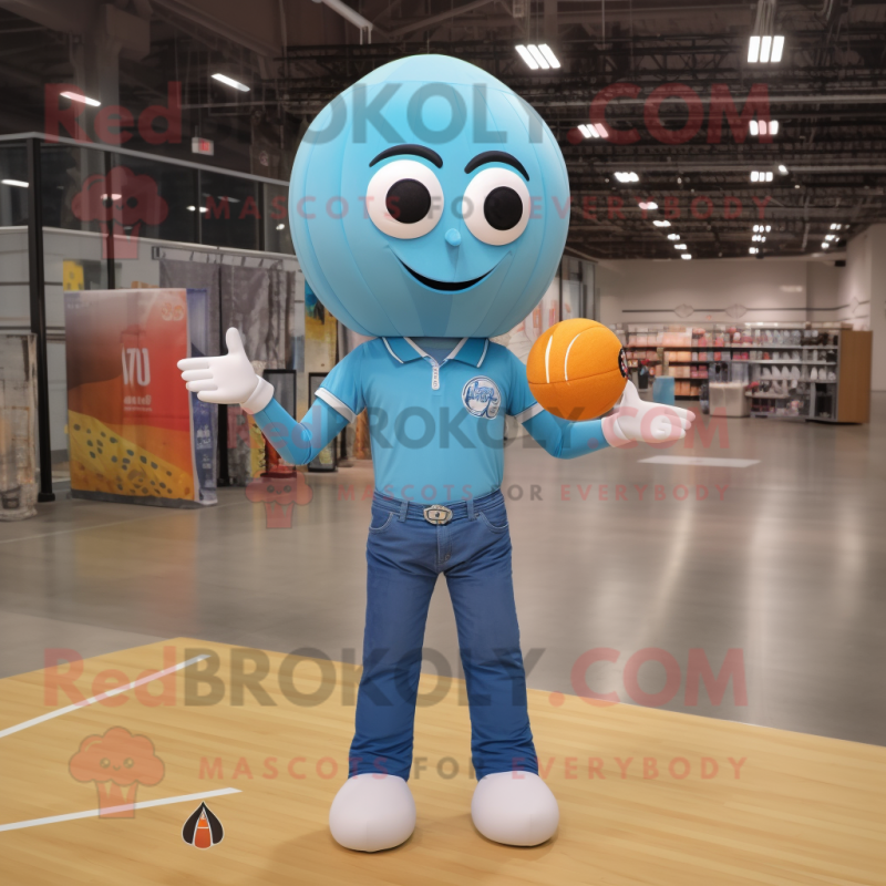 Sky Blue Volleyball Ball mascot costume character dressed with a Bootcut Jeans and Watches Sky Blue Volleyball Ball mascot costume character dressed with a Bootcut Jeans and Watches