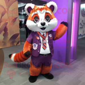 Lavender Red Panda mascot costume character dressed with a Romper and Tie pins
