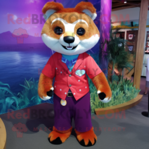 Lavender Red Panda mascot costume character dressed with a Romper and Tie pins