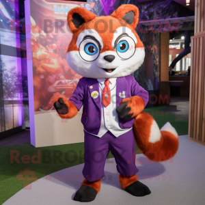 Lavender Red Panda mascot costume character dressed with a Romper and Tie pins