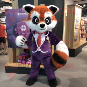 Lavender Red Panda mascot costume character dressed with a Romper and Tie pins