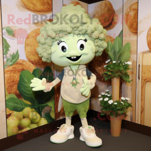Olive Cauliflower mascot costume character dressed with a Henley Shirt and Brooches
