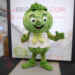 Olive Cauliflower mascot costume character dressed with a Henley Shirt and Brooches