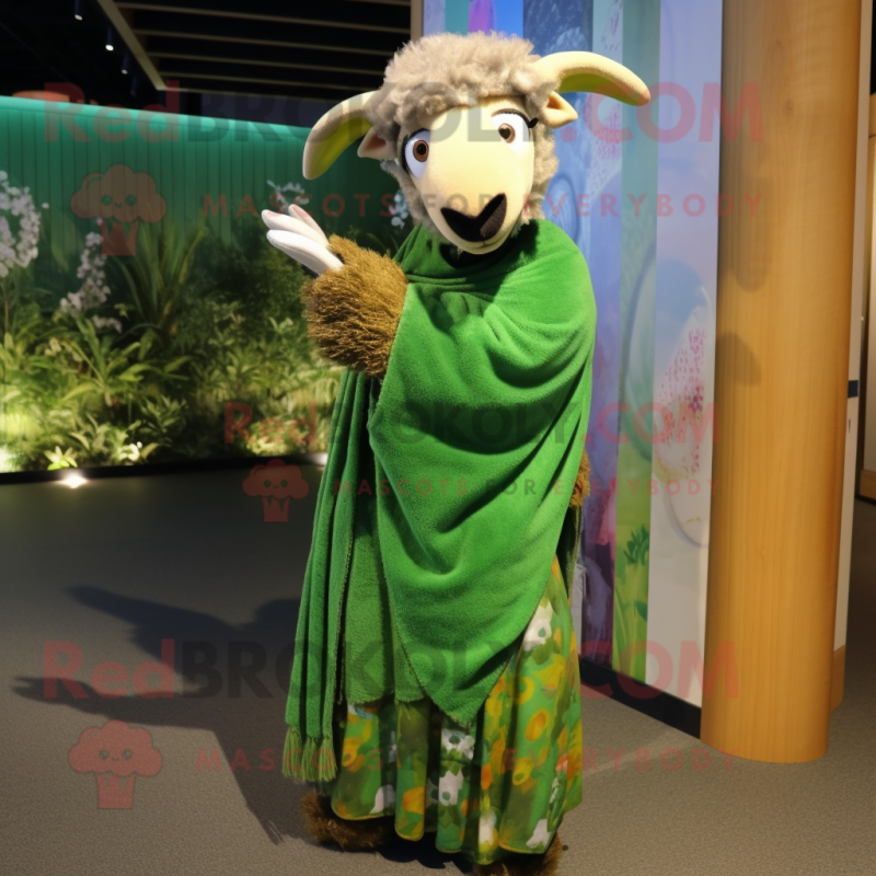 Olive Ram mascot costume character dressed with a Maxi Skirt and Shawl pins Olive Ram mascot costume character dressed with a Maxi Skirt and Shawl pins