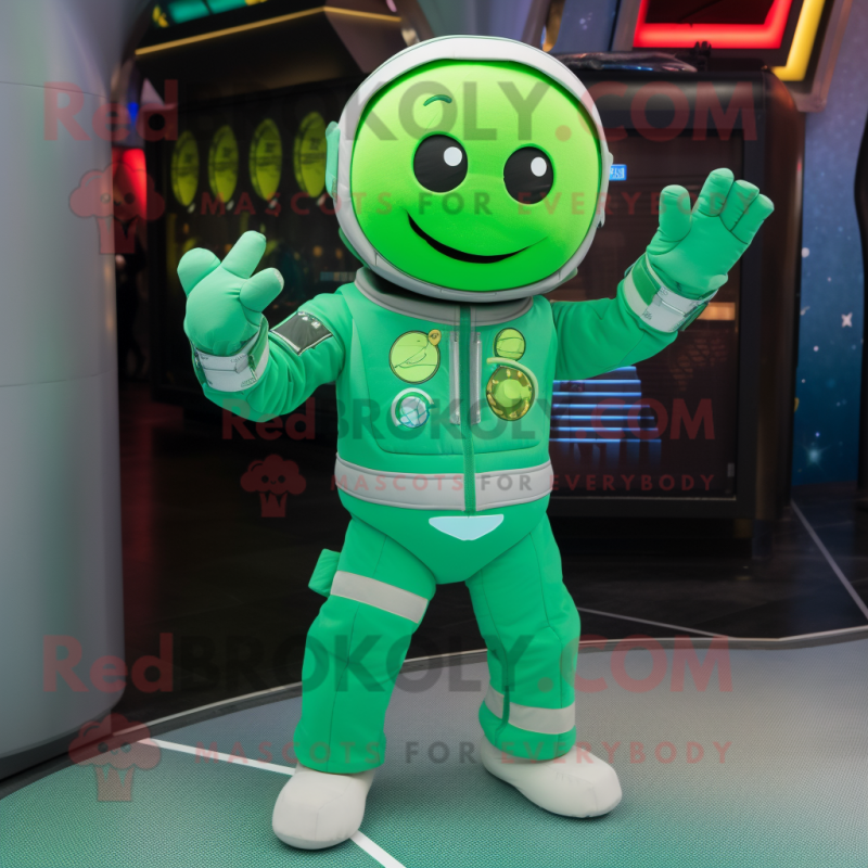 Green Astronaut mascot costume character dressed with a Joggers and Pocket squares