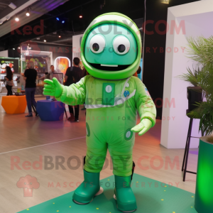 Green Astronaut mascot costume character dressed with a Joggers and Pocket squares