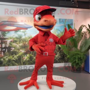 Red Dimorphodon mascot costume character dressed with a Polo Tee and Berets