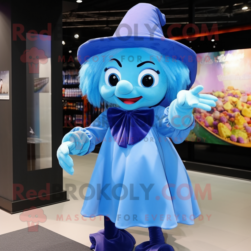 Sky Blue Witch mascot costume character dressed with a Blouse and Bow ties Sky Blue Witch mascot costume character dressed with a Blouse and Bow ties
