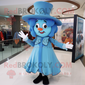 Sky Blue Witch mascot costume character dressed with a Blouse and Bow ties