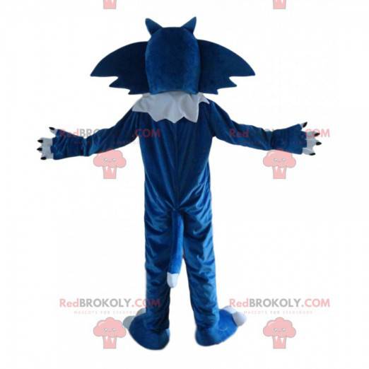 Mascotte blauwe en witte wolf, kostuum gigantische wolf -