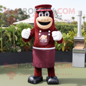 Maroon Bbq Ribs mascot costume character dressed with a Trousers and Lapel pins