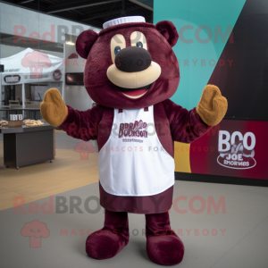 Maroon Bbq Ribs mascot costume character dressed with a Trousers and Lapel pins