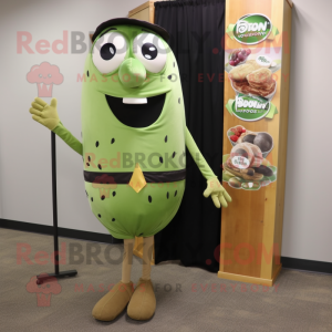 Olive Pizza mascot costume character dressed with a Skirt and Tie pins