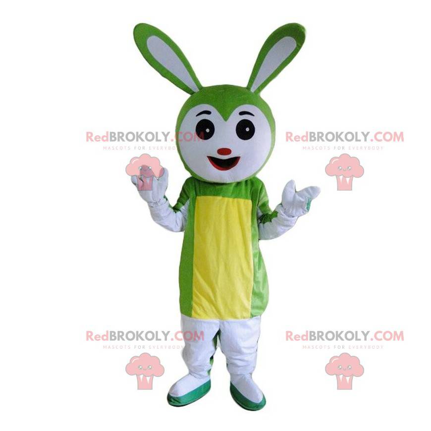 Mascote de coelho branco e verde, fantasia de roedor -