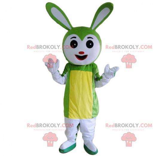 Mascote de coelho branco e verde, fantasia de roedor -