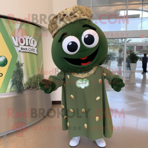 Olive Pizza mascot costume character dressed with a Skirt and Tie pins