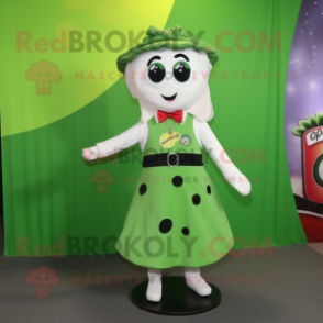 Olive Pizza mascot costume character dressed with a Skirt and Tie pins