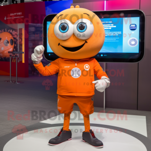Orange Soccer Ball mascot costume character dressed with a Blouse and Smartwatches