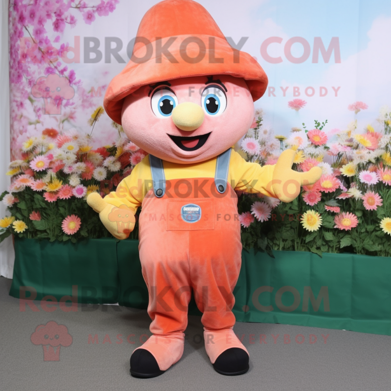 Peach Bouquet Of Flowers mascot costume character dressed with a Dungarees and Caps Peach Bouquet Of Flowers mascot costume character dressed with a Dungarees and Caps